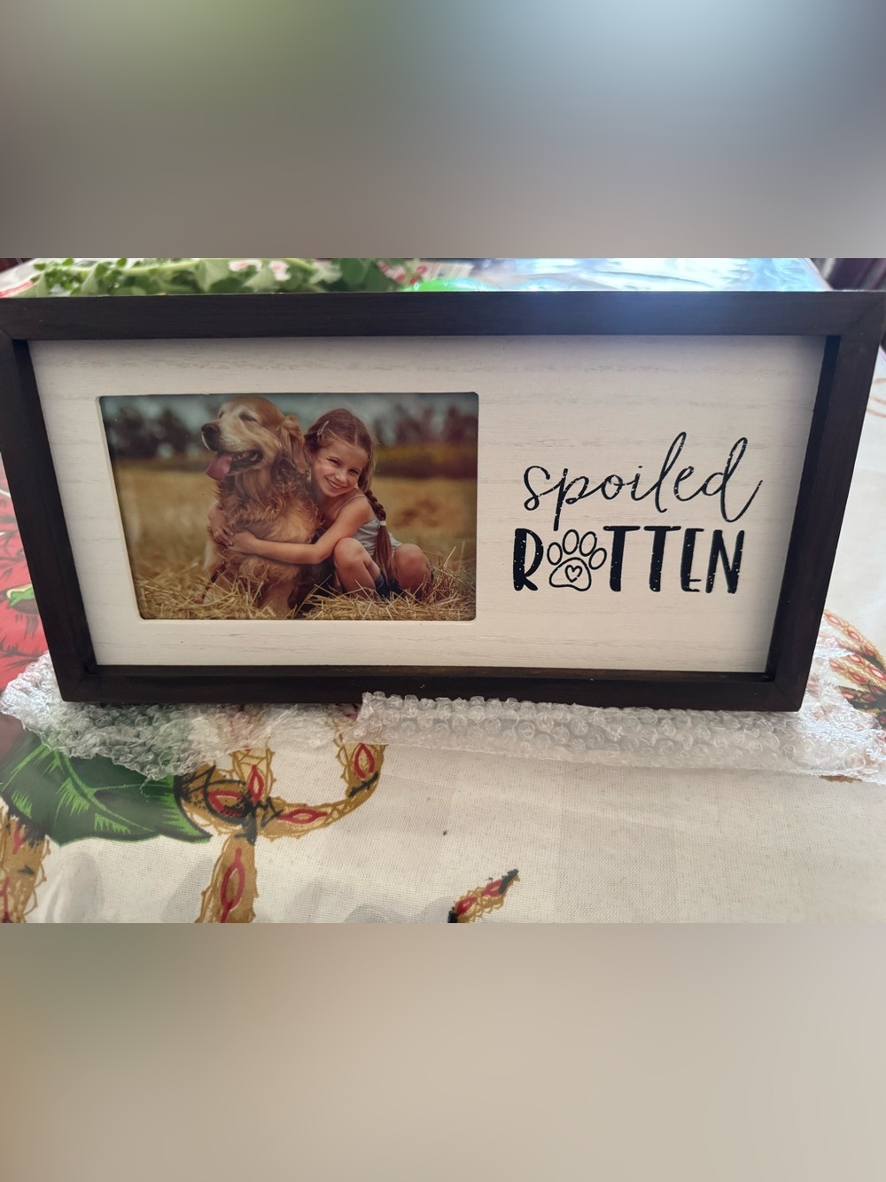 Dog Photo Frame - White/Brown "Spoiled Rotten" Design - Picture 3 of 4